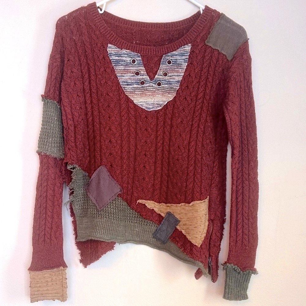 Upcycled zombie apocalypse tattered and patched sweater